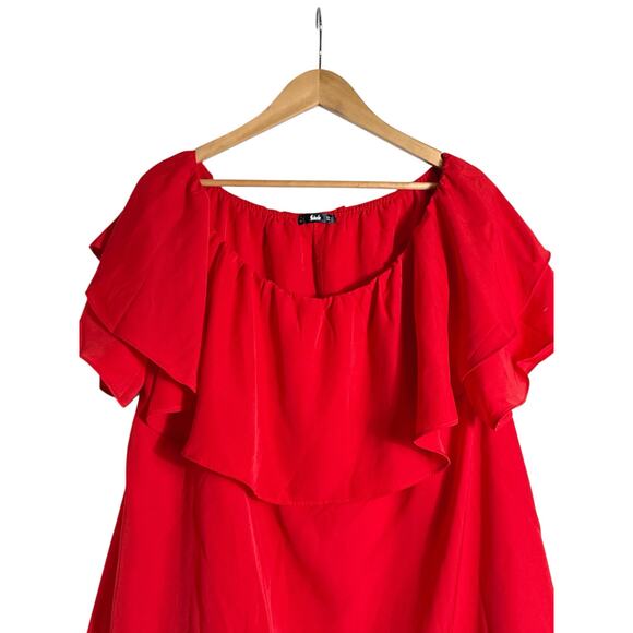 Shein Women's Boho Off The Shoulder Ruffle Mini Dress Flowy Glamorous Size L Red - Picture 3 of 7